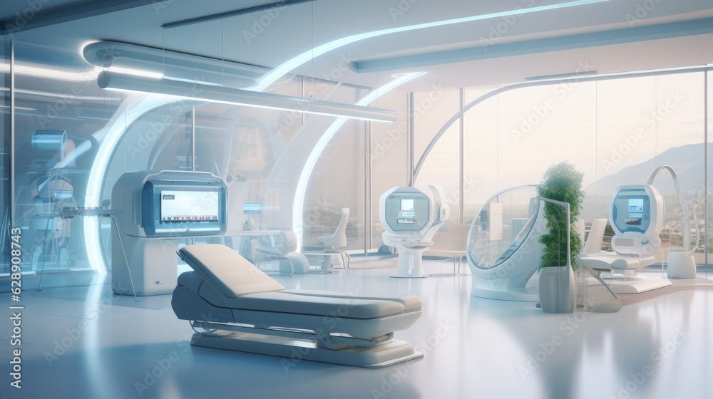 A futuristic digital health clinic. Generative AI A futuristic digital health clinic. Generative AI