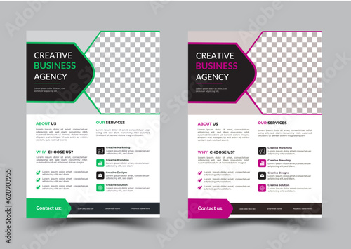 Creative Corporate & Business Flyer. abstract business flyer, vector template . modern and minimalist style. new digital marketing flyer. Pink and green.