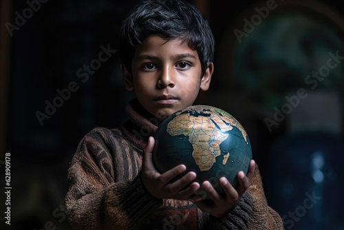 A Little Boy Holding a Globe - Understanding the World Fictional Character Created By Generative AI