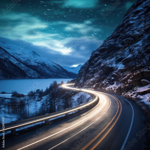 Scenic View of Automobile Driving on Empty Mountainous Road 