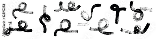 Hand-drawn lines and brush strokes, doodles and scribbles with pencil. Squiggly abstract circles, textured and swirling sketches, curve patterns. Flat vector illustrations isolated on white background