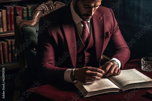 A Man in a Red Jacket Dressing in Style, Reading a Book Fictional Character Created By Generative AI