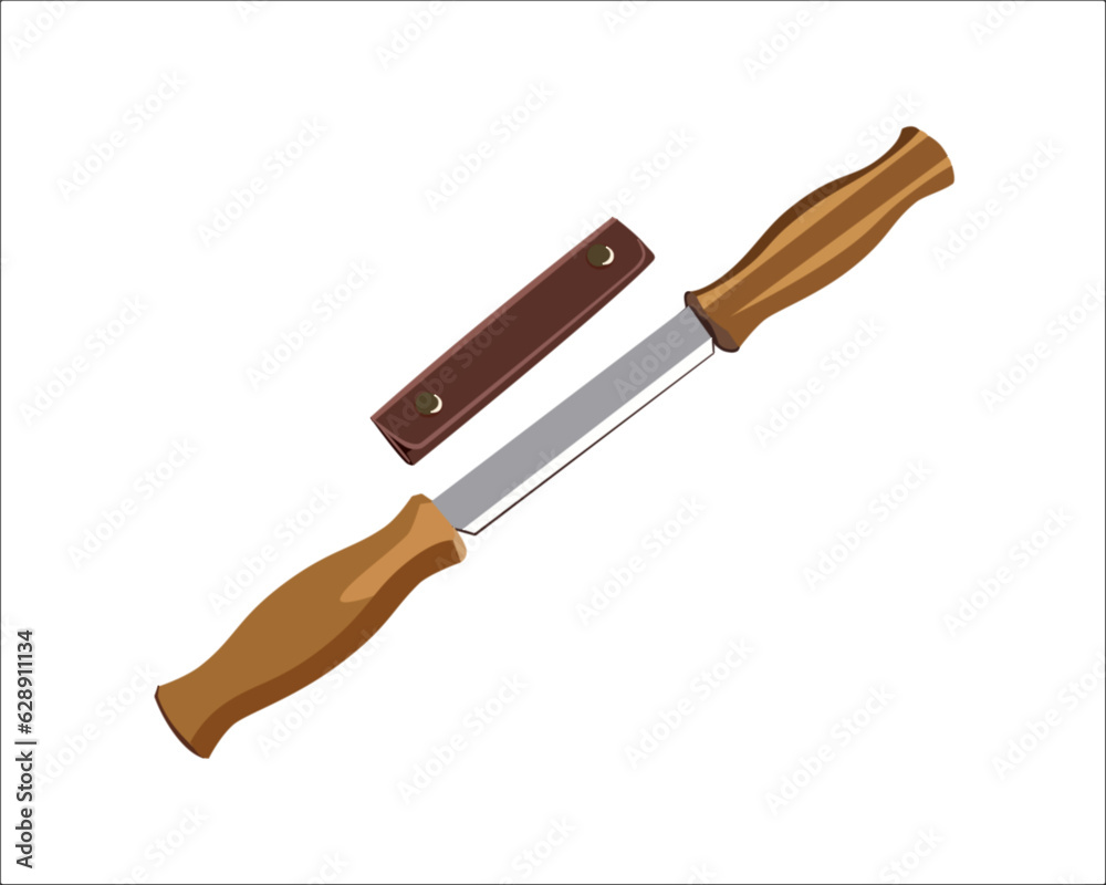 Vector Illustration Draw Knife with Leather Sheat Straight Shave Knife
