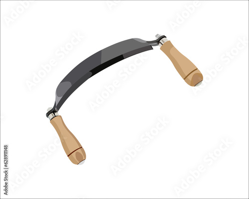 Vector Illustration Curved Draw Knife Shave Tool Woodworking Debarking Hand Tool Carving isolated on white background. Carpentry tools.
