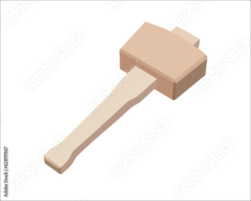 Vector Illustration Beech Wood Mallet Carving Leathercraft Sewing Engraving Printing Hammer The Well Balanced Beechwood Woodworking Mallet isolated on white background. Carpentry tools.