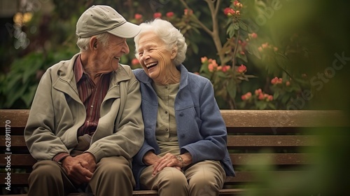 Elder couple in park  aging themed