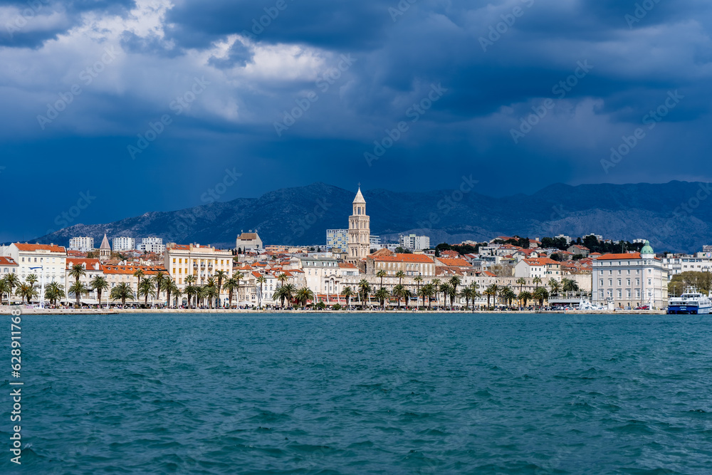 Coast of Split Croatia with Diocletian's Palace and approaching thunderstorm