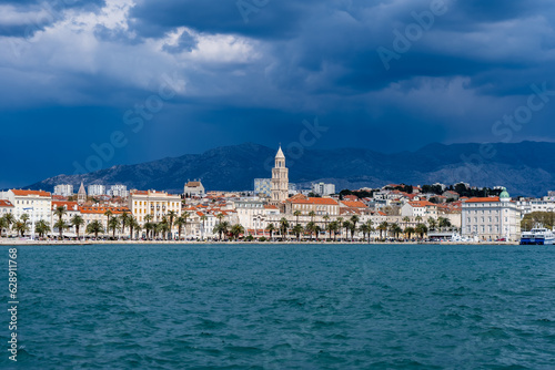 Coast of Split Croatia with Diocletian's Palace and approaching thunderstorm