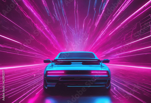 Futuristic neon outrun synthwave wallpaper © ibreakstock