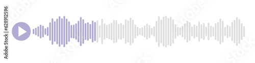 Audio Play Bar Icon. Music symbols with voice messages, radio sounds and wave forms. Sound effects in play form. Flat vector illustrations isolated on white background.