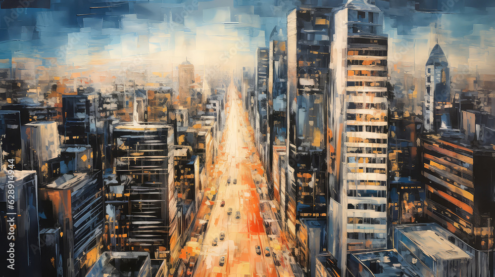 oil painting on canvas, Times Square ,is a busy tourist intersection commerce and is an iconic street of New York City and America, in Manhattan, New York City.. (ai generated) - obrazy, fototapety, plakaty 