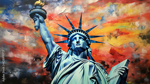 oil painting on canvas  The Statue of Liberty.  ai generated 