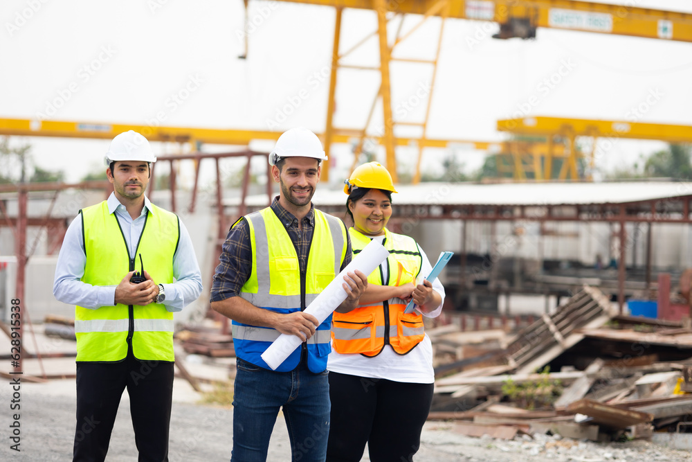 Hispanic man leader. Group of Ethnic diversity worker people, Success Group of professional engineering people wearing hardhat safety helmet meeting. Unity and teamwork concept. Afrian fat female Hispanic man leader. Group of Ethnic diversity worker people, Success Group of professional engineering people wearing hardhat safety helmet meeting. Unity and teamwork concept. Afrian fat female