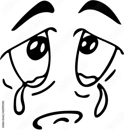 Black and white vector illustration of a crying cartoon with tears in eyes