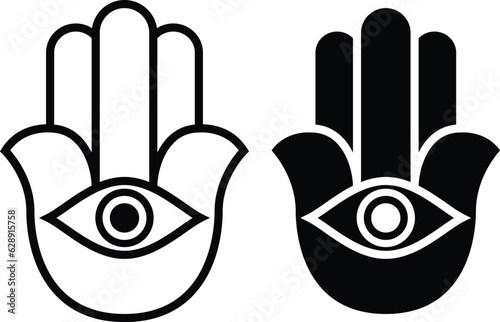 Hamsa hand symbol vector illustration. Khamsa symbol. Evil eye hand. Hand of Fatima spiritual design.