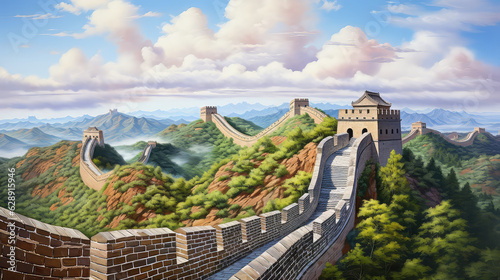 oil painting on canvas, The Great Wall of China. (ai generated) photo