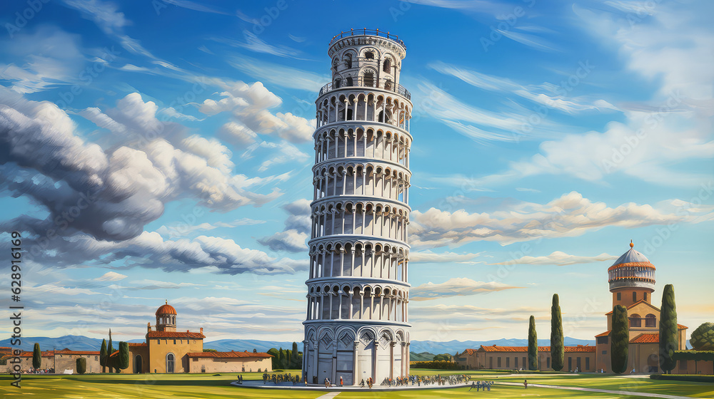 Pisa tower with blue sky at sunrise without people (ai generated)