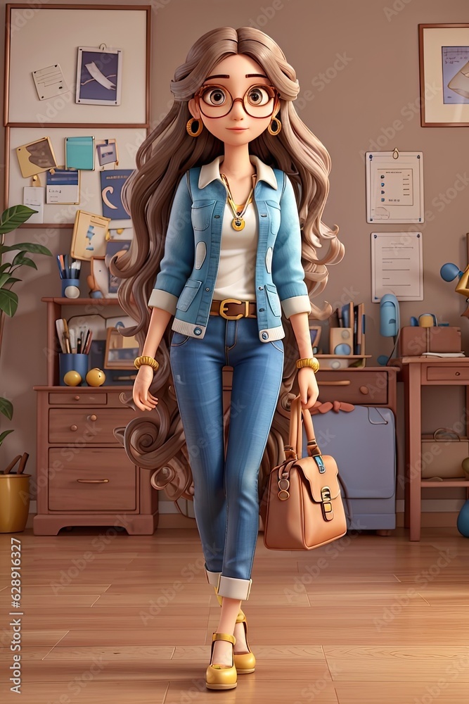 3D illustration of a beautiful young woman in casual clothes and glasses 3D illustration of a beautiful young woman in casual clothes and glasses