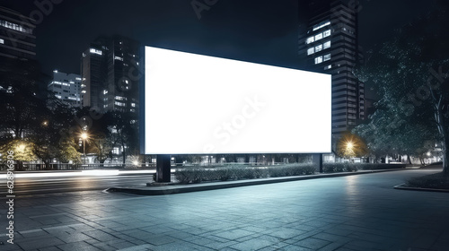 An empty huge poster mockup on the roof of a mall; white template placeholder of an advertising billboard, blank mock-up of an outdoor info banner (ai generated)
