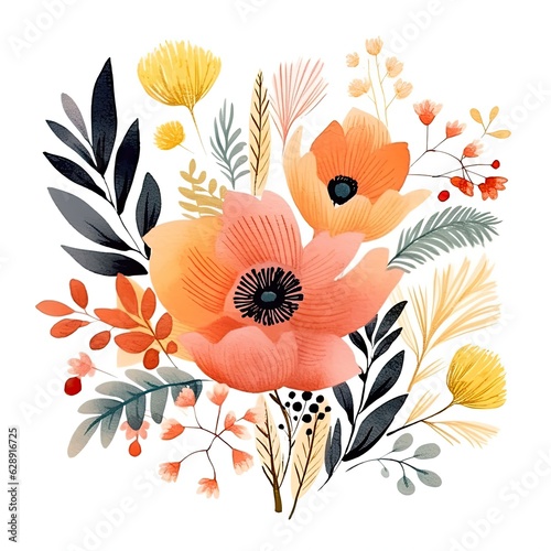 A bright watercolor floral illustration generative AI