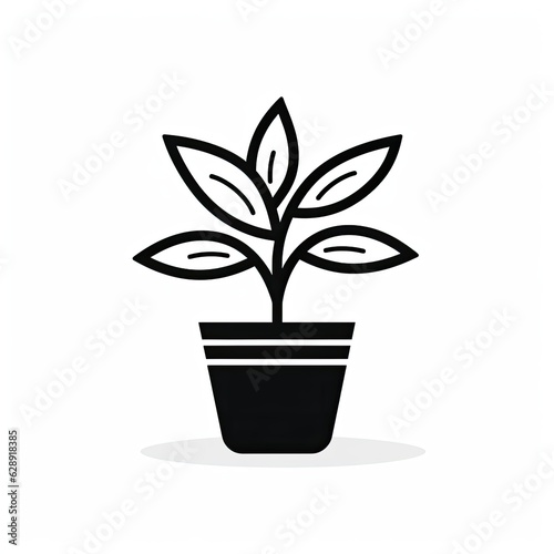 A simple black and white line drawing icon of a house plant generative AI