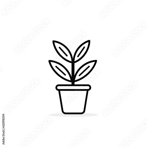 A simple black and white line drawing icon of a house plant generative AI