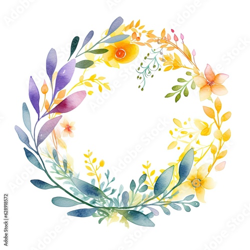 A vibrant and colorful watercolor floral wreath generative AI © Brandon
