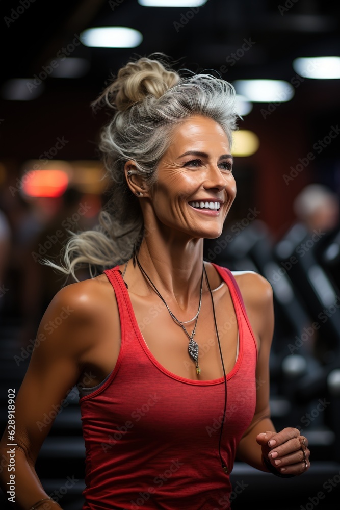 Mature woman working out at the gym, generative ai
