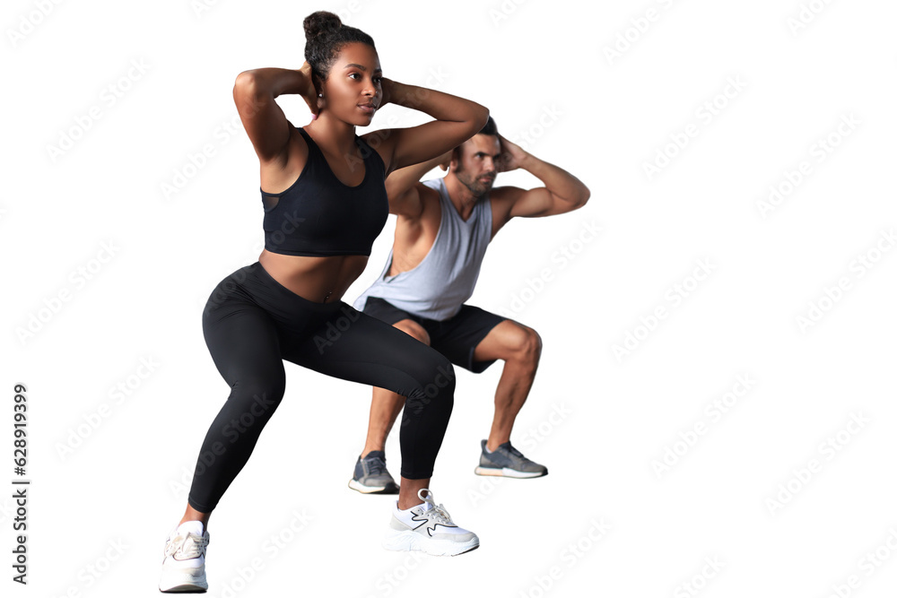 Young fit couple are in a good shape on a transparent background