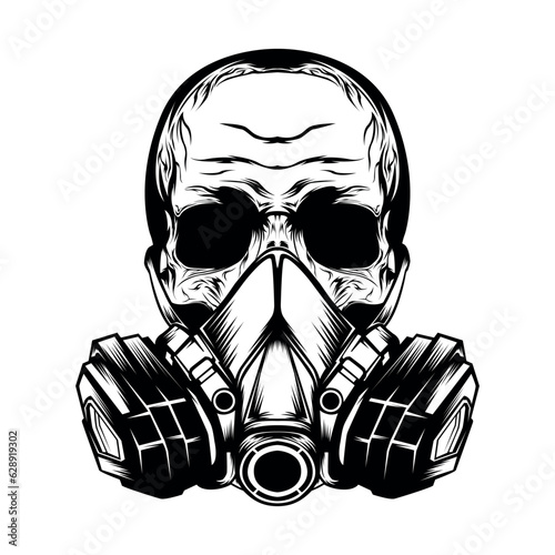skull head wearing gas mask