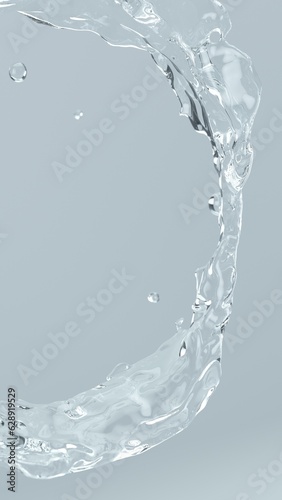 Real transparent water vertical banner. Pure Cosmetics Product. Pure transparent water. 3d rendering
