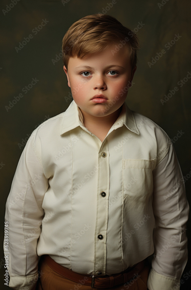 A portrait of a young friendly elementary school boy on a professional photographic background in a studio. He is dressed in a smart school uniform. Generated Ai A portrait of a young friendly elementary school boy on a professional photographic background in a studio. He is dressed in a smart school uniform. Generated Ai