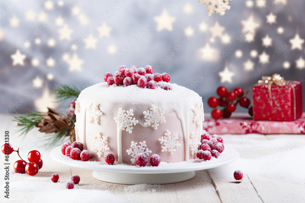 A festive Christmas cake adorned A festive Christmas cake adorned