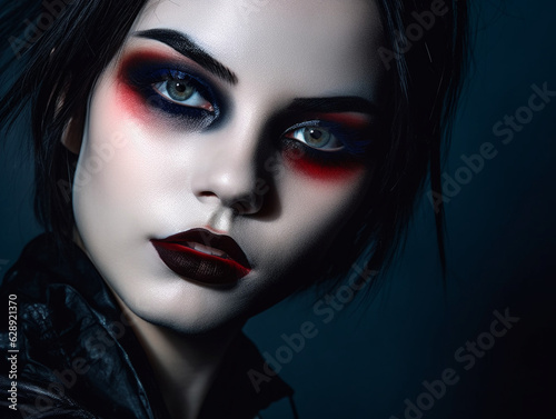 Fotobehang Attractive young woman with gothic vampire makeup on halloween party over black