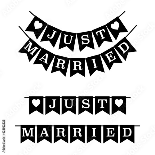 Vector Illustration depicting a wedding banner set featuring two "Just Married" banners