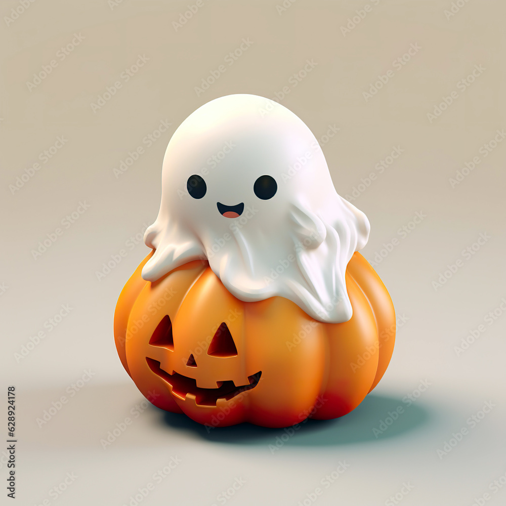 A cute little ghost and pumpkin A cute little ghost and pumpkin