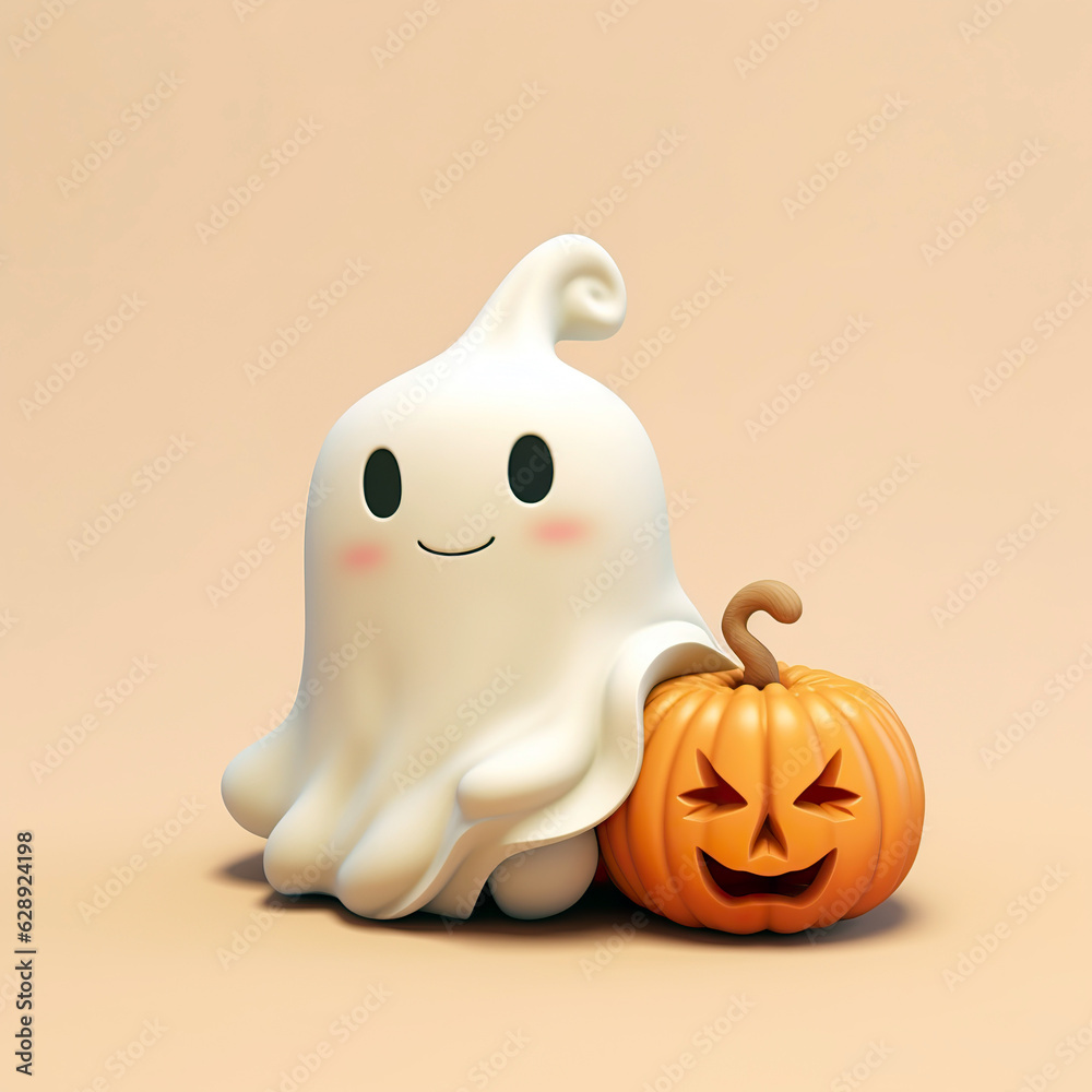 A cute little ghost and pumpkin A cute little ghost and pumpkin
