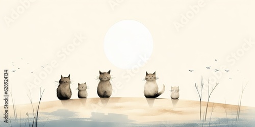 AI Generated. AI Generative. Vintage retro kids cartoon character cats sitting at moon and howling at night. Can be used for home decoration poster