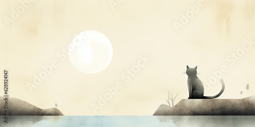 AI Generated. AI Generative. Vintage retro kids cartoon character cats sitting at moon and howling at night. Can be used for home decoration poster
