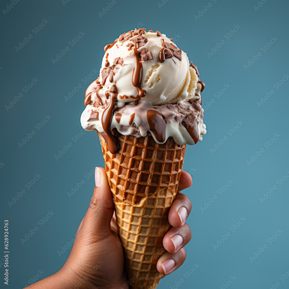 Ice Cream Scoop On Waffle Cone Many Assorted Different Flavour Ai