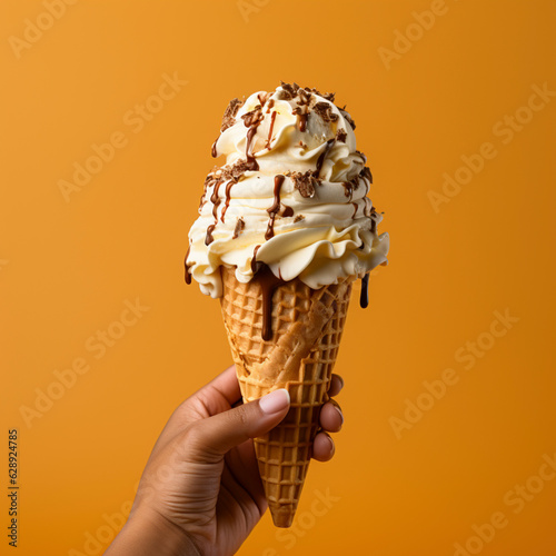 Ice cream scoop on waffle cone  Many assorted different flavour, AI Generated