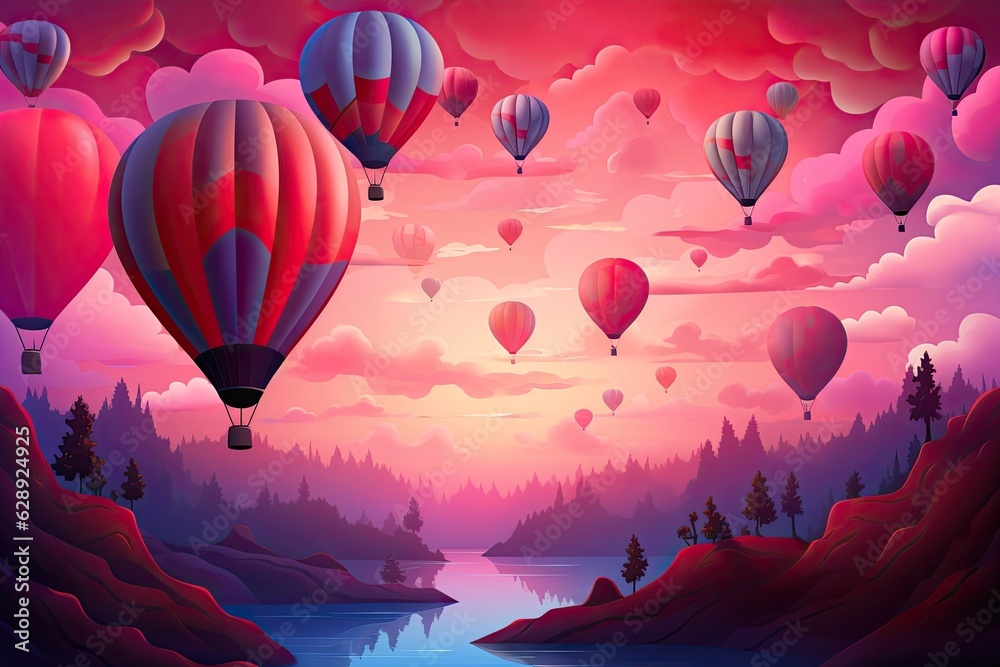 Naklejka premium There are balloons floating with colorful backgrounds. (Generative AI)