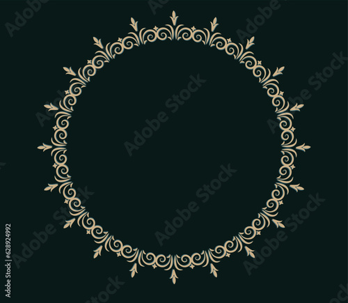 Vintage Round frame design concept of abstract floral elements  isolated on dark green background - vector illustration