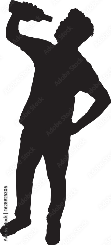 Vector Silhouette: Man Refreshing with Fresh Water Bottle, 