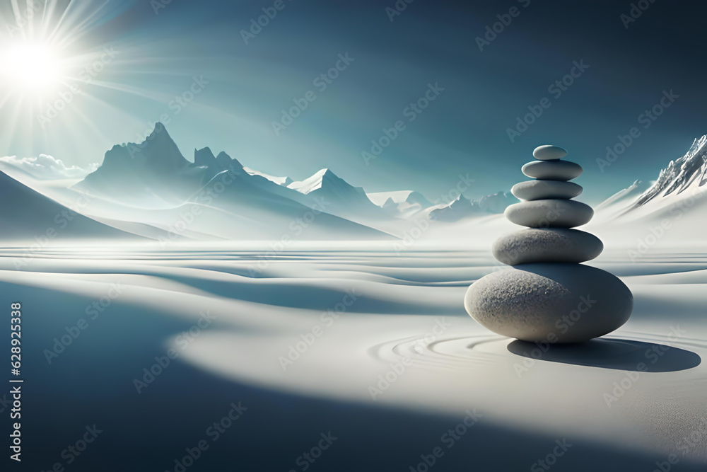 Abstract background with zen rocks in north pole generative AI. Frozen landscape, Arctic zen. Abstract background with zen rocks in north pole generative AI. Frozen landscape, Arctic zen.