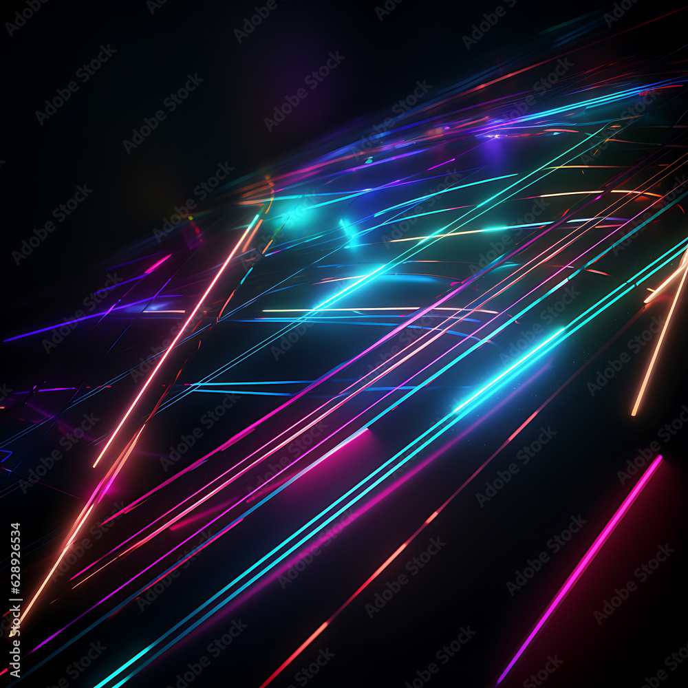 Fototapeta premium Abstract background of futuristic corridor with purple and blue neon lights