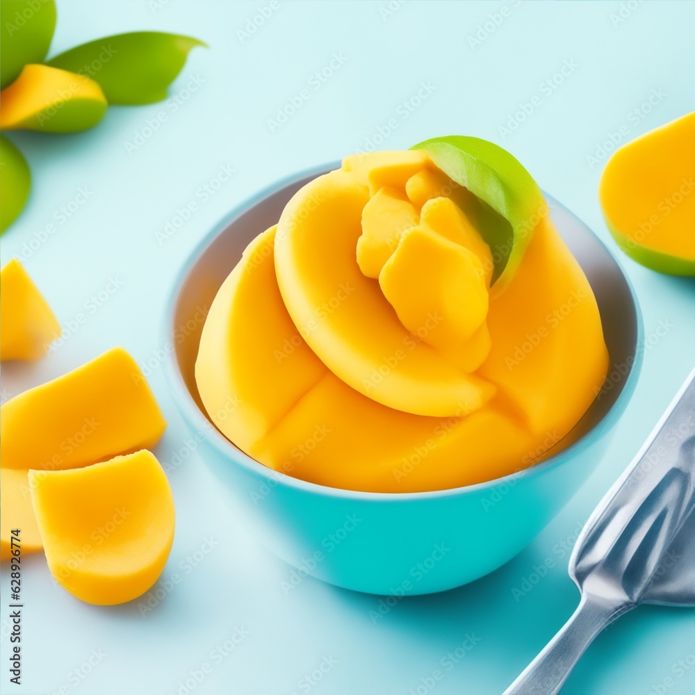 mango flavored ice cream, sliced mango illustration mango flavored ice cream, sliced mango illustration