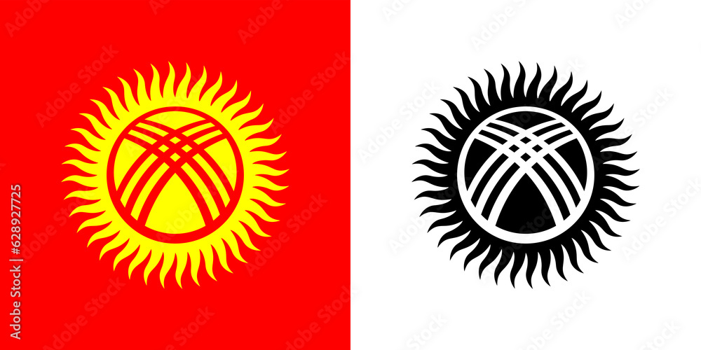 Fototapeta premium Coat of arms of Kyrgyzstan. Kyrgyz coat of arms, stylized sun and yurt. State symbol of the Kyrgyz Republic.