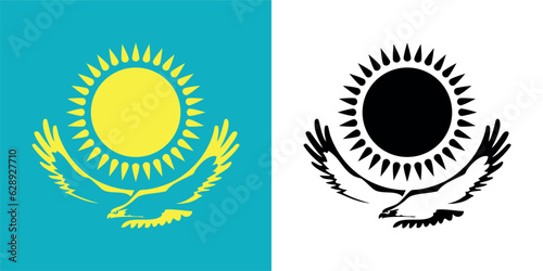 Coat of arms of Kazakhstan. Stylized golden eagle with sun. State symbol of the Republic of Kazakhstan.
