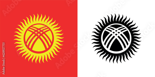 Coat of arms of Kyrgyzstan. Kyrgyz coat of arms, stylized sun and yurt. State symbol of the Kyrgyz Republic.